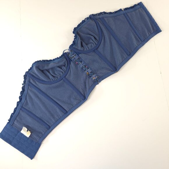 VINTAGE Y2K VICTORIA'S SECRET COUNTRY 36B FLORAL BLUE VELVET BUSTIER CORSET TOP. - Picture 8 of 16